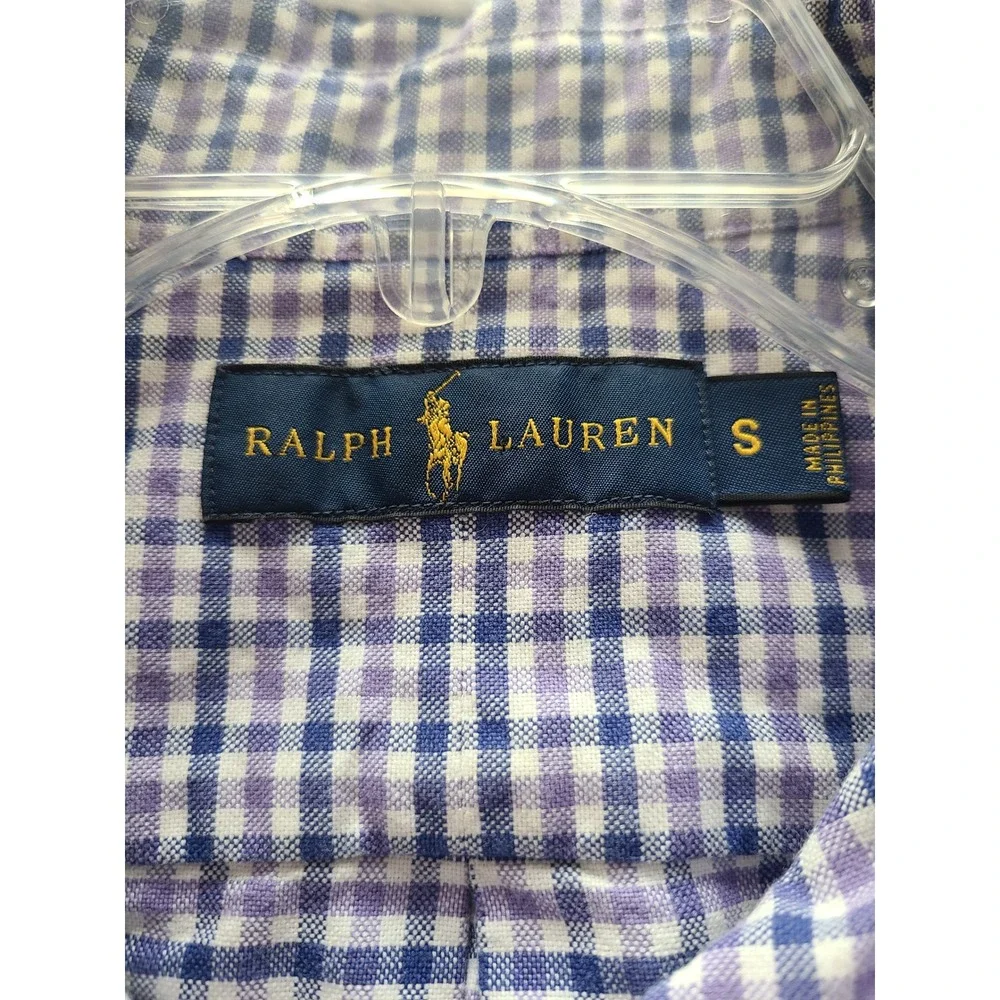 Polo Ralph Lauren Mens Gingham Button Down Shirt Purple Blue Cotton Small